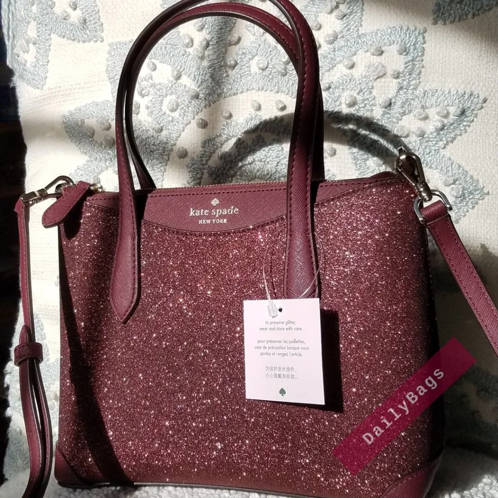 SHIMMY GLITTER IN DEEP NOVA SATCHEL KATE SPADE CROSSBODY BURGUNDY SPARKLES SUN - Picture 1 of 10